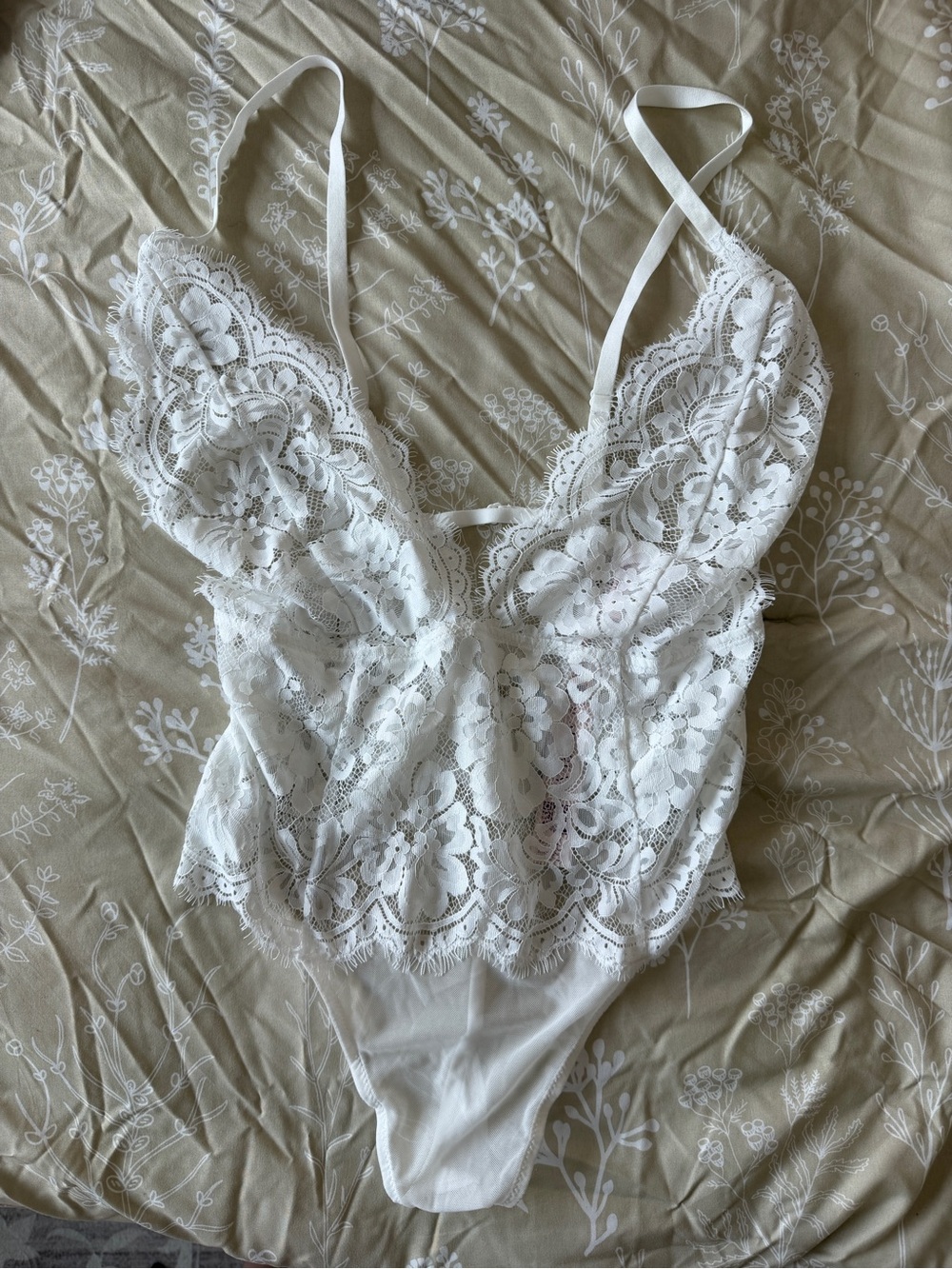 Adore Me White Lace Bodysuit Chemise